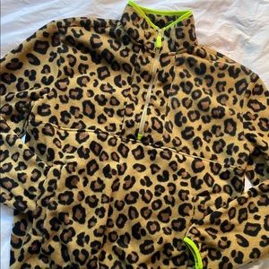 Urban Outfitters Leopard Print Fleece Quarter Zip
